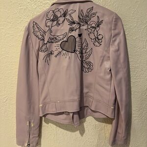 Express Lavender Leather Jacket with Embroidery